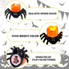 Collage of images showing Halloween spider LED candles with descriptive text. Náhled obrázku produktu