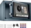 An open electronic safe with accessories shown below. Produktbild-Vorschau