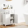 A white bathroom cabinet with its doors open, displaying various toiletries and towels. Náhled obrázku produktu
