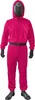 A person wearing a pink costume with a black mask and black gloves, standing against a white background. Anteprima dell’immagine prodotto