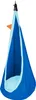 A blue and light blue hanging chair with an orange accent, suspended from a black hook. Náhled obrázku produktu