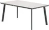 A rectangular outdoor dining table with a slatted top and dark metal legs, presented against a white background. Produktbild-Vorschau