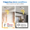 Collage showing a smoke detector in two different room settings, illustrating alarm conditions. Podgląd zdjęcia produktu