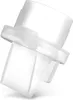 A close-up, studio shot of a white plastic adapter piece for a breast pump. Voir les images du produit