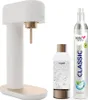 A white and copper soda maker with a reusable bottle and a CO2 cylinder. Anteprima dell’immagine prodotto