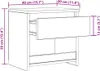 A diagram showing the dimensions of a nightstand with an open drawer. Náhľad obrázku produktu