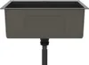 A black stainless steel sink with a drain pipe attached, shown from the back. Voir les images du produit
