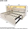 A diagram showing the dimensions of a bed frame with a pull-out section. Podgląd zdjęcia produktu
