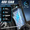 Close-up of an electric bicycle battery pack with feature callouts. Produktbild-Vorschau
