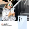 A woman is holding a phone in a clear case, with another phone in a clear case shown in the foreground. Produktbild-Vorschau