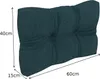 A dark green tufted cushion with dimensions indicated. Voir les images du produit