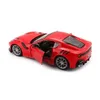 A red Ferrari F12TDF model car with its driver's side door open, shown from a three-quarter rear angle on a white background. Produktbild-Vorschau