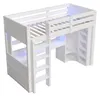 A white loft bed with integrated desk and storage. Voir les images du produit