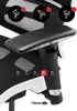 Close-up of the armrest and mesh back of a black and white ergonomic office chair. Voir les images du produit
