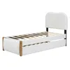 A white upholstered twin bed frame with a pull-out trundle bed and a curved headboard, shown against a white background. Náhled obrázku produktu