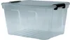 A clear, professional studio shot of a transparent storage box with gray and black accents. Produktbild-Vorschau