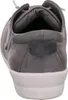 The back view of a gray slip-on shoe with a white sole. Produktbild-Vorschau