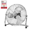 A chrome floor fan with a protective cage is displayed against a white background. A badge indicating "TEST DEUTSCHLANDS BESTE" (Test Germany's Best) is in the upper left corner. Náhľad obrázku produktu