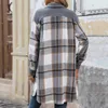 Damen Casual Revers Button Down Lange Karierte Hemdjacke Produktbild-Vorschau 6
