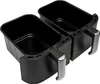 A product shot of a dual-chamber air fryer basket. Produktbild-Vorschau