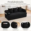 A black sofa with pillows and organizer pockets, shown with close-up details of the pockets and cushions. Produktbild-Vorschau