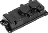 A black electrical outlet strip with two covered sockets and a cable entry point. Anteprima dell’immagine prodotto