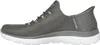Side view of a gray Skechers Slip-ins sneaker with a white sole. Voir les images du produit