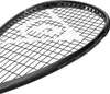 A close-up, angled view of a black squash racket with white strings against a white background. Produktbild-Vorschau