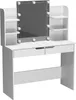 A white vanity table with a mirror and lights. Produktbild-Vorschau