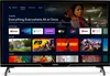 A television screen displaying a smart TV interface with various apps and movie posters. Produktbild-Vorschau