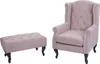 A pink armchair and ottoman are displayed against a white background. Voir les images du produit