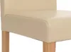 Close-up view of the seat and legs of a cream-colored chair with light wood legs. Produktbild-Vorschau