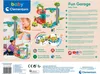 A collage of images showing a baby and toddler playing with a Clementoni Fun Garage Baby Track toy, along with product features and descriptive text. Podgląd zdjęcia produktu