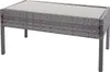 A gray poly-rattan coffee table with a glass top, shown from a slight angle against a white background. Produktbild-Vorschau