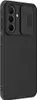 A black phone case with a camera cover is shown from a side angle against a white background. Produktbild-Vorschau