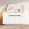 A white sideboard with LED lighting is displayed in a room with framed pictures and decor on top. Anteprima dell’immagine prodotto