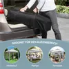 A collage showing a person loading a black bag into a car, and three circular images of a gazebo in different settings: a backyard, a party, and a terrace. Produktbild-Vorschau