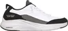 A side view of a white Skechers slip-on shoe with black and gray accents. Voir les images du produit