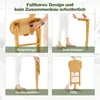 A collage of four images demonstrating how to fold and unfold a bamboo bar stool. Produktbild-Vorschau