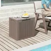 A brown rattan-look storage box sits on a wooden deck next to a chair with a person sitting in it. There are lemons in a bowl on top of the box. Anteprima dell’immagine prodotto