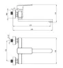 Technical drawing with dimensions of a black wall-mounted kitchen faucet. Anteprima dell’immagine prodotto