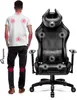 A man is shown from the back with red circles indicating pressure points, next to a gaming chair. Voir les images du produit