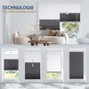 A collage of images showing different window blind configurations and their features, with a living room scene at the top. Produktbild-Vorschau