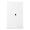 A white metal filing cabinet with two doors and a lock. Voir les images du produit