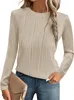 ASKSA Damen T-Shirt Rundhals Plissee Langarmshirts Basic Produktbild-Vorschau 1