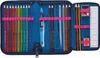 An open pencil case filled with colored pencils, a ruler, and a pencil sharpener. Anteprima dell’immagine prodotto
