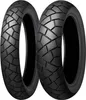 Two motorcycle tires are shown in a studio setting against a white background. Produktbild-Vorschau