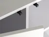 A close-up view of the underside of a white shelf with two black push-to-open latches attached. Produktbild-Vorschau