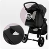 A black stroller is shown with a close-up inset of a ventilation feature and a circular graphic indicating airflow. Náhľad obrázku produktu