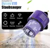 A purple vacuum cleaner filter is shown with dust being sucked into it, against a white and light gray background. Text and icons describe the product's features. Produktbild-Vorschau